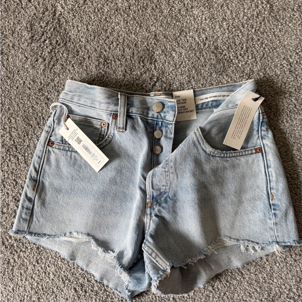 Aritzia Light Blue High-Rise Button-Fly Denim Shorts - NWT